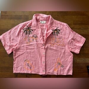 Urban Outfitters Pink Embroidered Crop Top